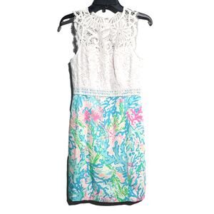 Lilly Pulitzer Sharice Stretch Lace Trim Shift Dress Size 0 Coral Bay GUC